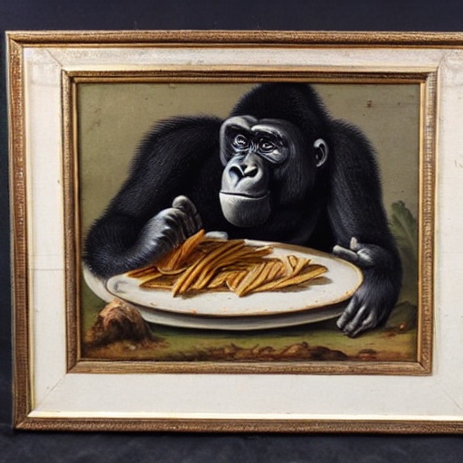 The same prompt used again, but the negative prompt now removes the yellow circle and adds a rectangular border around the gorilla.